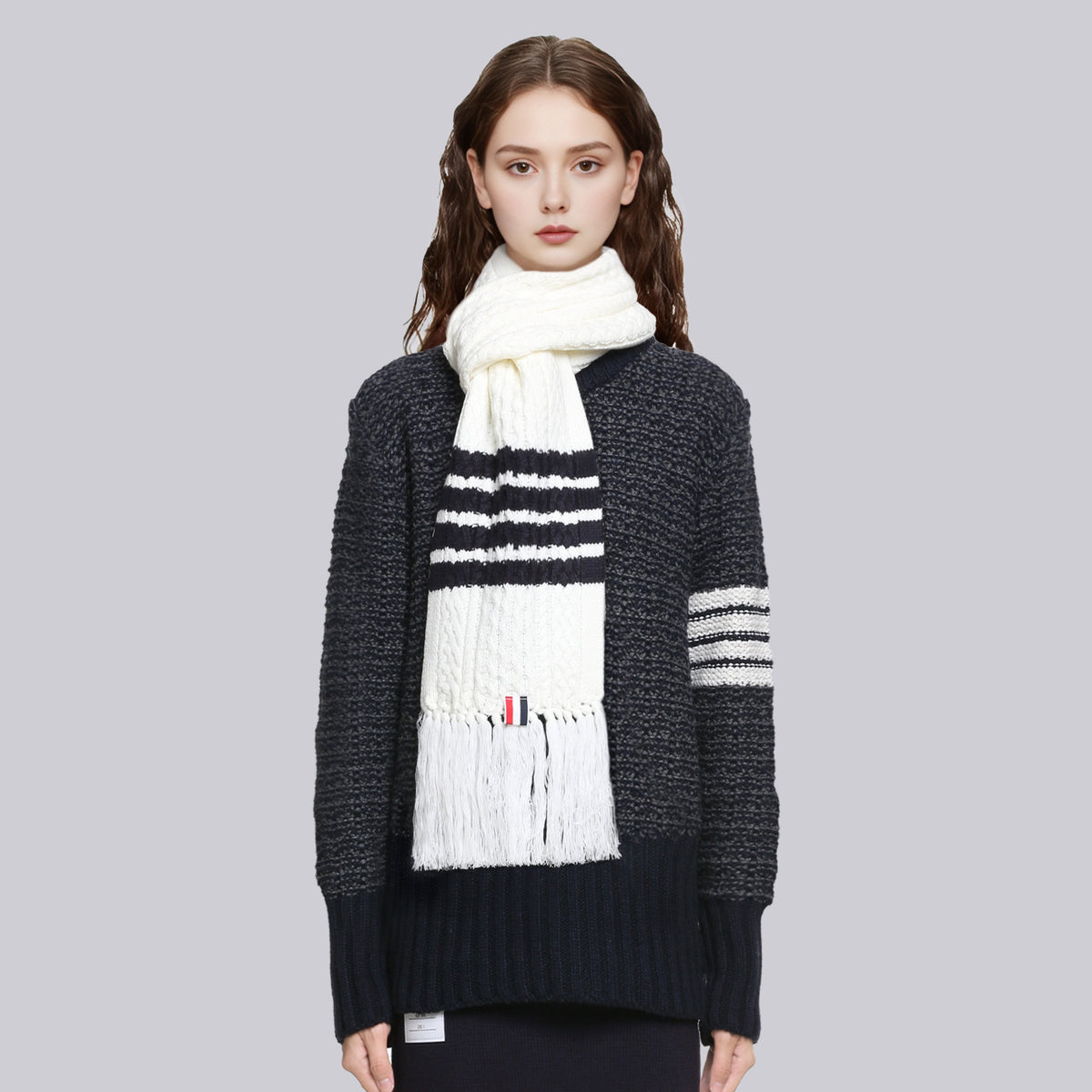 Couple knitted cable sweater scarf