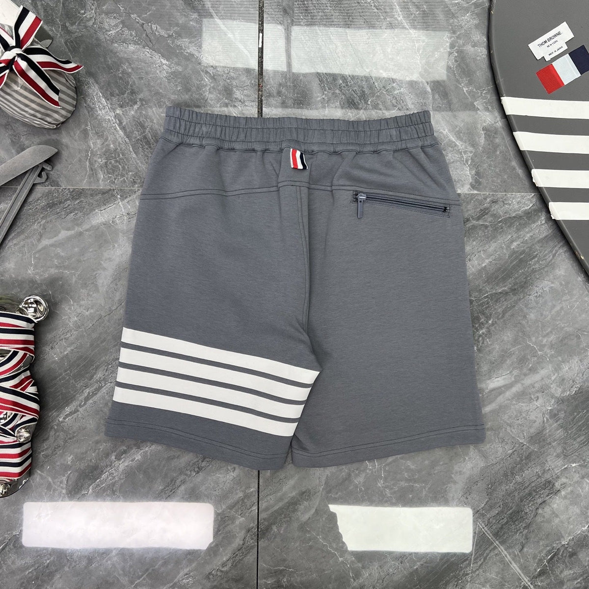 Thom Browne Style Four-Bar Knee-Length Shorts