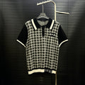 AMIRI Geometric Jacquard Color‑Block Short‑Sleeve Knit Polo Shirt