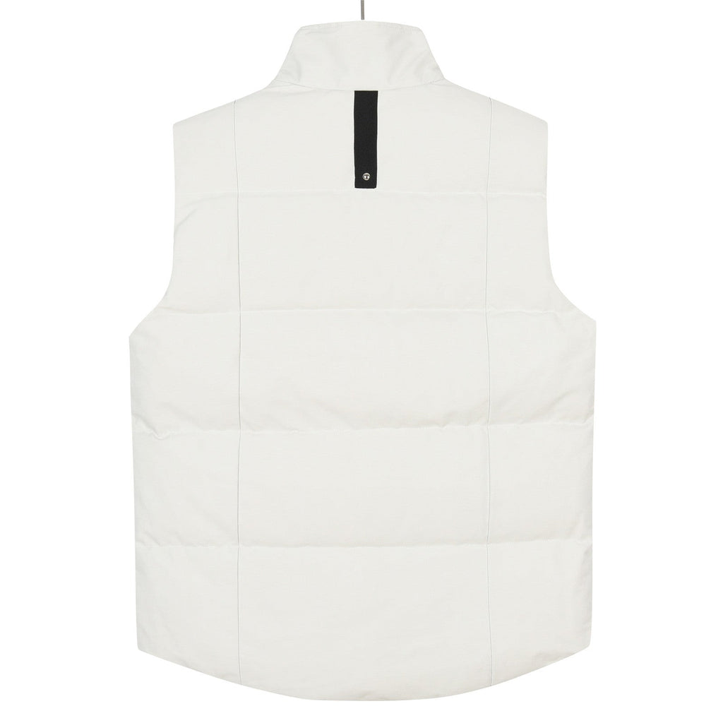 Moose Knuckles Puffer Vest in White with Tonal Logo and Stud Details