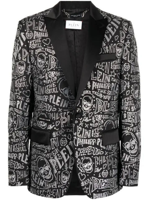 Philipp Plein velvet blazer lord fit Skull and Plein with crystals