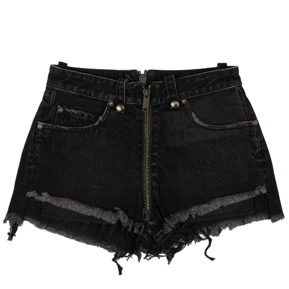 Black Denim Distressed Hem Short Pants