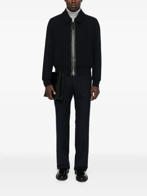 TOM FORD leather-trimmed wool jacket