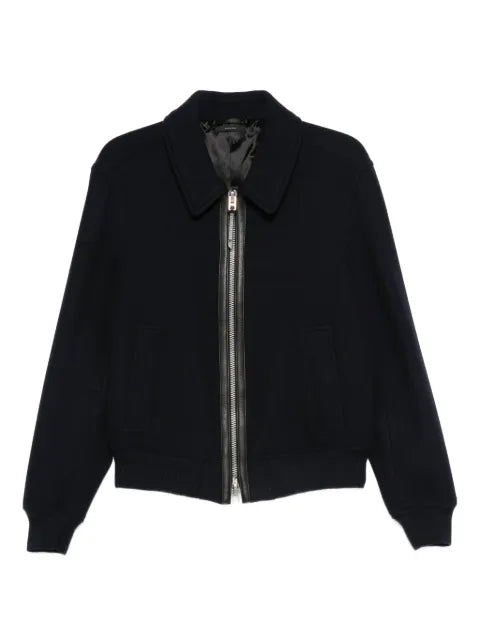 TOM FORD leather-trimmed wool jacket