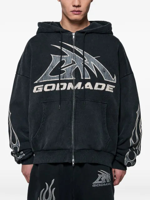 GODMADE logo-print zip-up hoodie