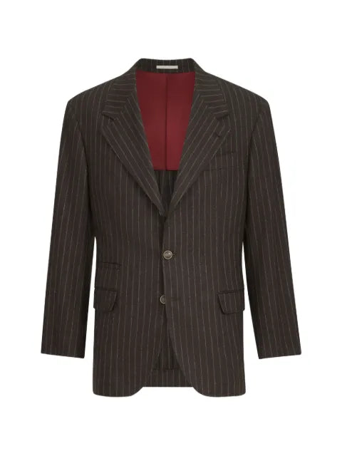 Brunello Cucinelli virgin wool and cashmere chalk stripe flannel tailor blazer
