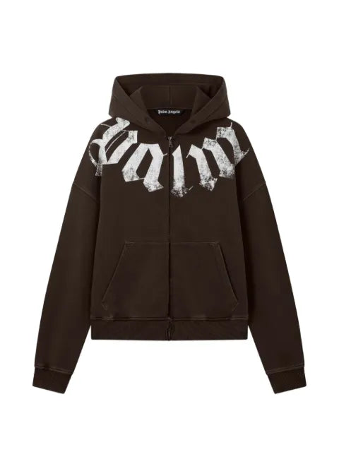 Palm Angels big neck logo zip loose hoodie