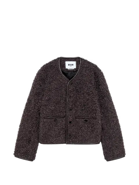 MSGM bouclé-texture leather-trim jacket