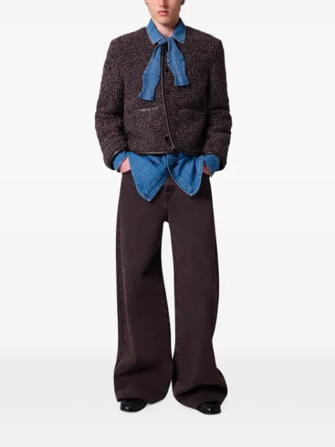 MSGM bouclé-texture leather-trim jacket