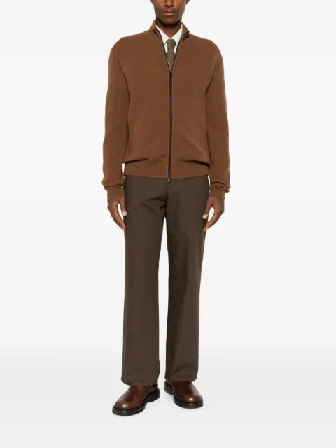 Canali ribbed-knit zip-up sweater