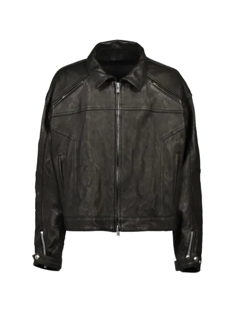 FILTH zip-up panelled leather biker jacket