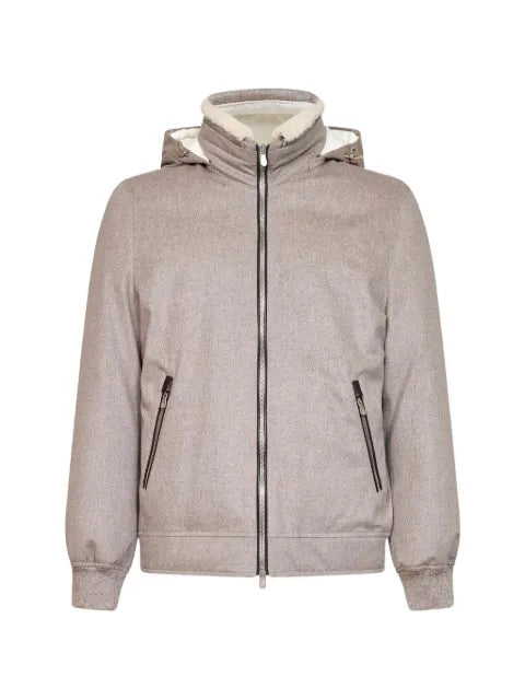 Brunello Cucinelli bonded wool flannel down jacket with detachable hood