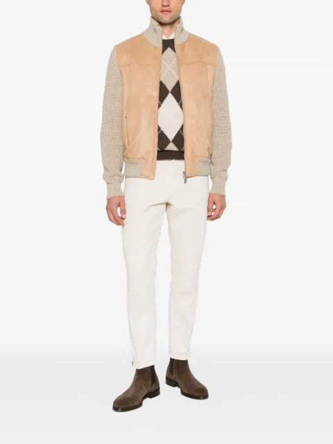 Gran Sasso suede-panel ribbed-knit jacket