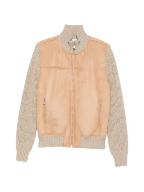 Gran Sasso suede-panel ribbed-knit jacket