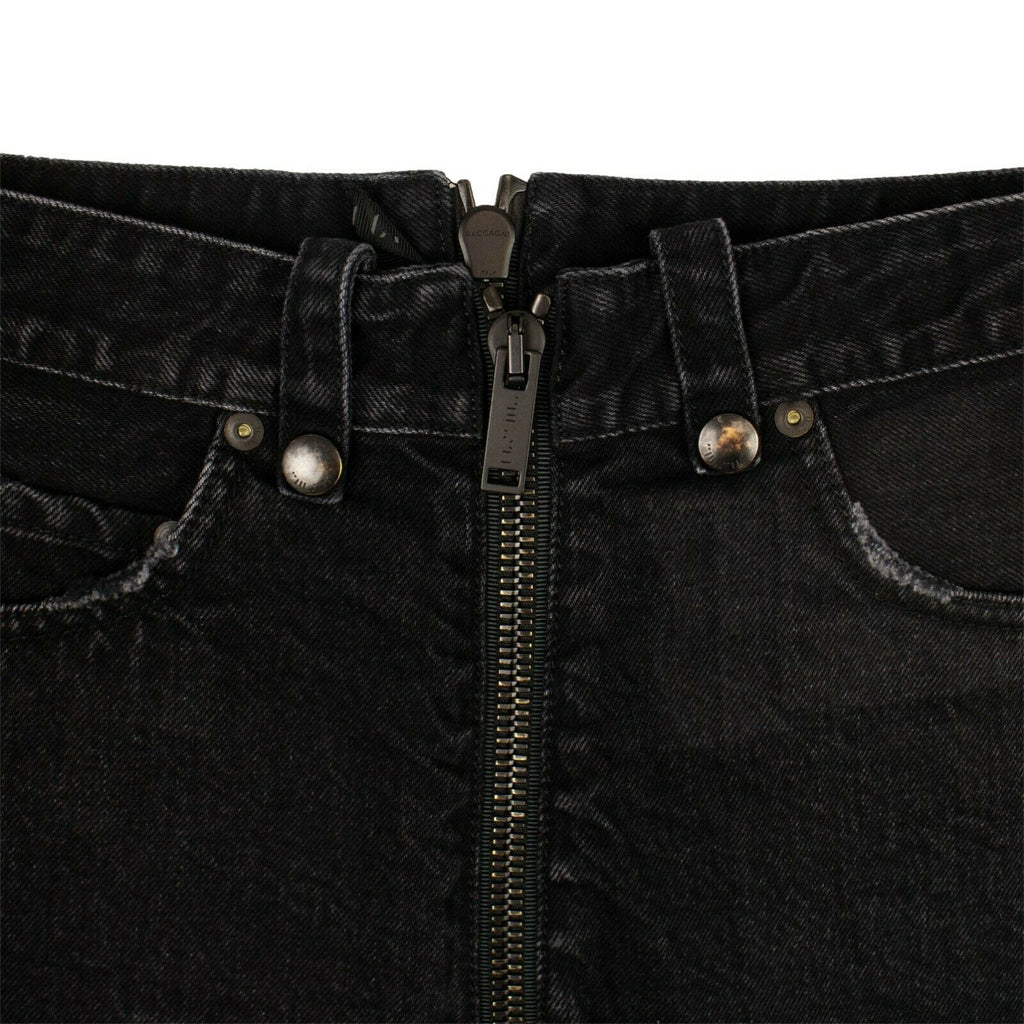 Black Denim Distressed Hem Short Pants
