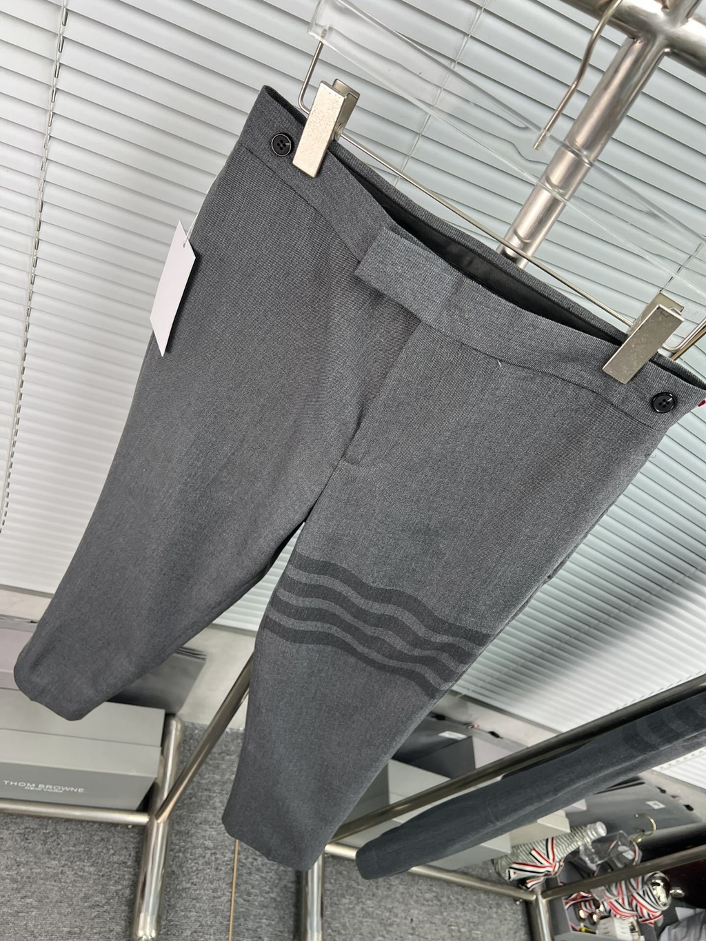 Thom Browne Style Men's Business Trousers - 50% Wool Premium Dress Pants with Signature Four-Bar Detail