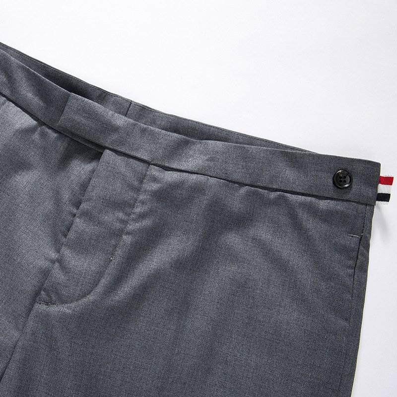 Thom Browne Style Cropped Pants with Signature Four-Bar Detail
