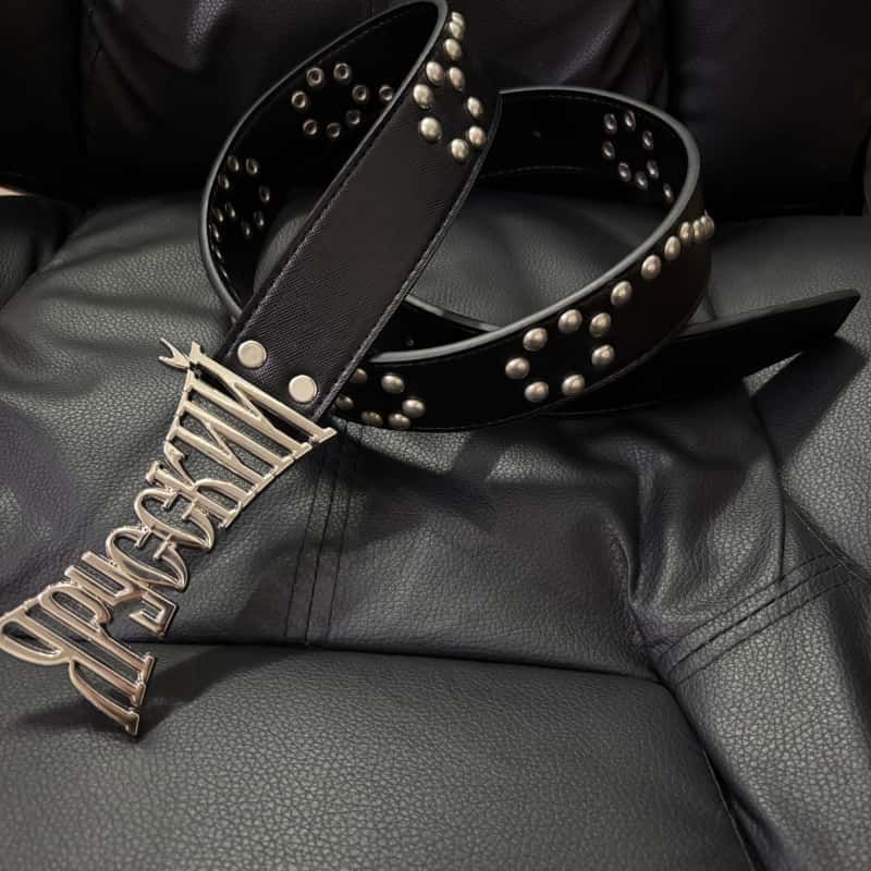 Twisted Studded Belt Dark Y2K Silver Irregular Letter Buckle Waist