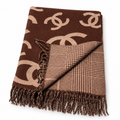 Chanel Style Oversized Logo Check Fringe Scarf