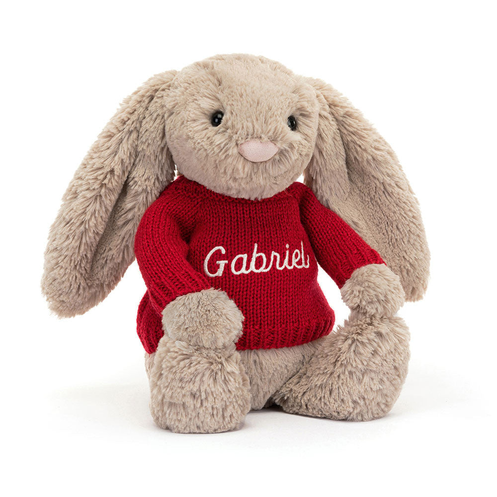 Bashful Beige Bunny with Personalized Red Jumper