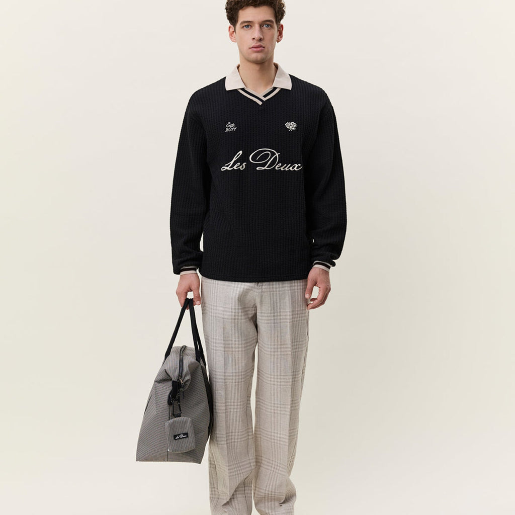 Les Deux Waffle Ls Football Jersey: Black