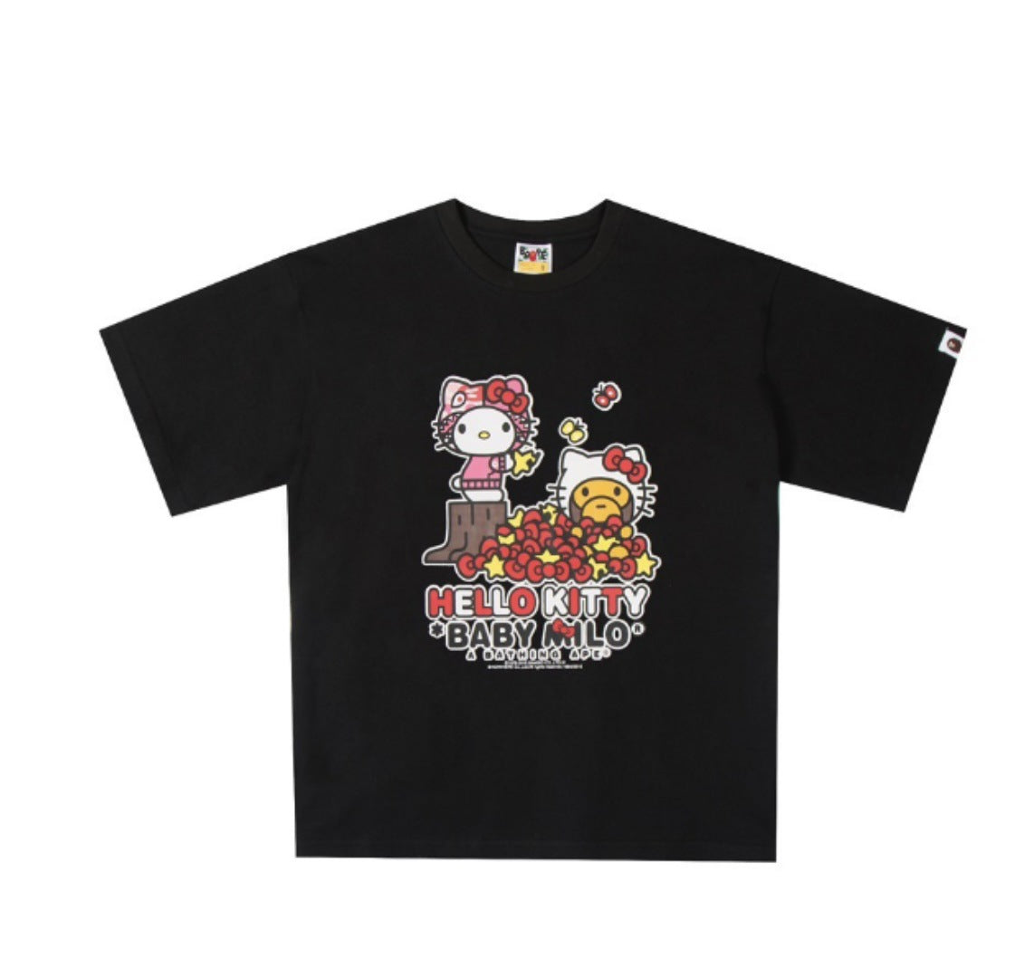 BAPE Baby Milo X Hello Kitty Graphic Tee Loose Unisex Couple T-Shirt