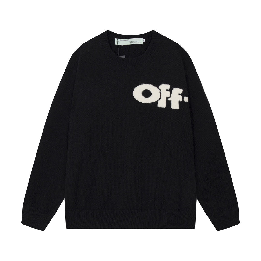 Off-White Front and Back Letter Graphic Crewneck Wool Sweater