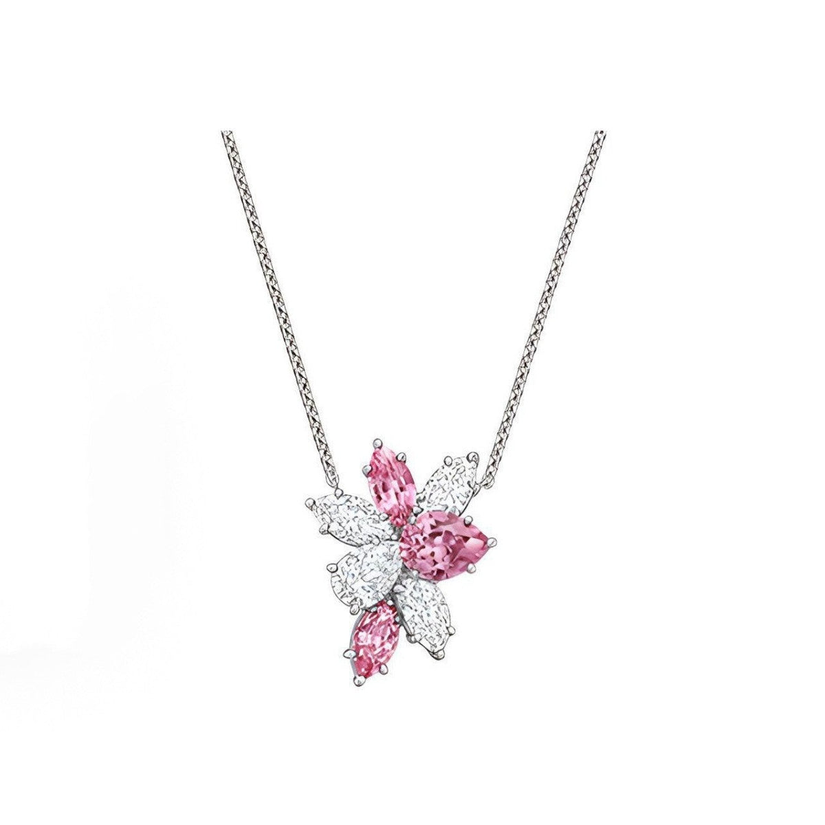 Harry Winston Style Pear-Cut Floral Cubic Zirconia Necklace
