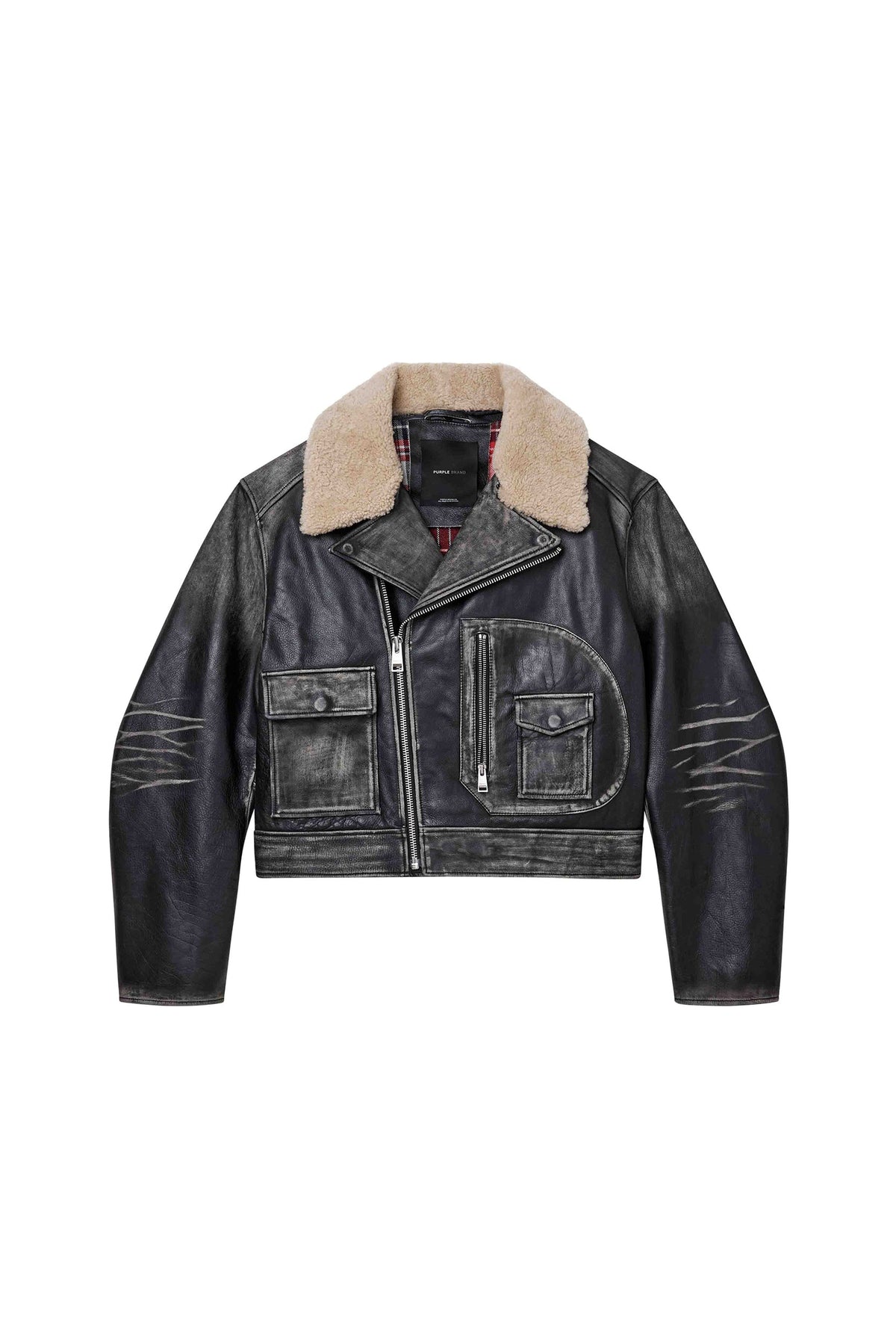 Foil Wordmark Leather Moto Jacket