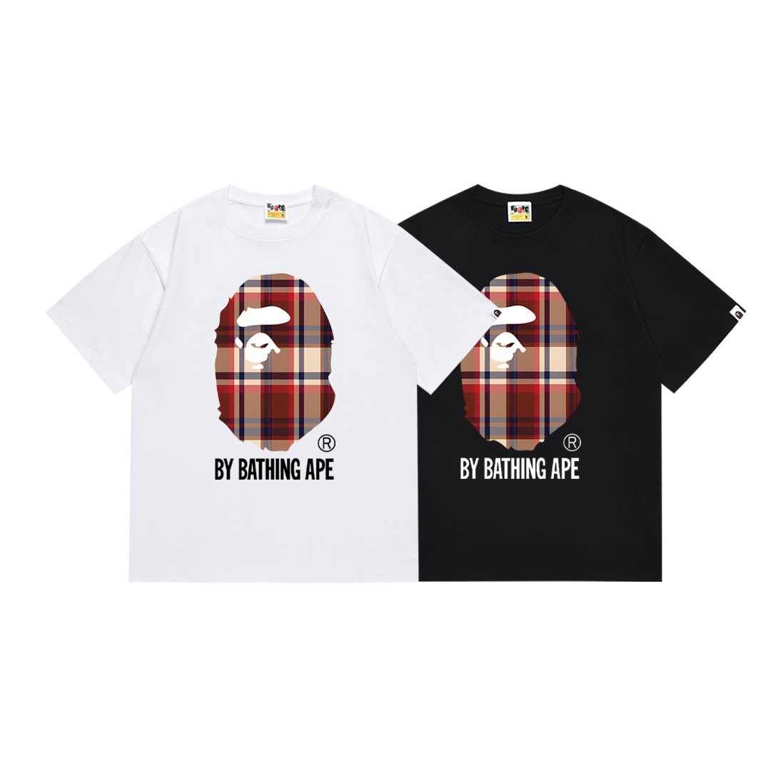 BAPE Red Plaid Ape Head Graphic T-Shirt