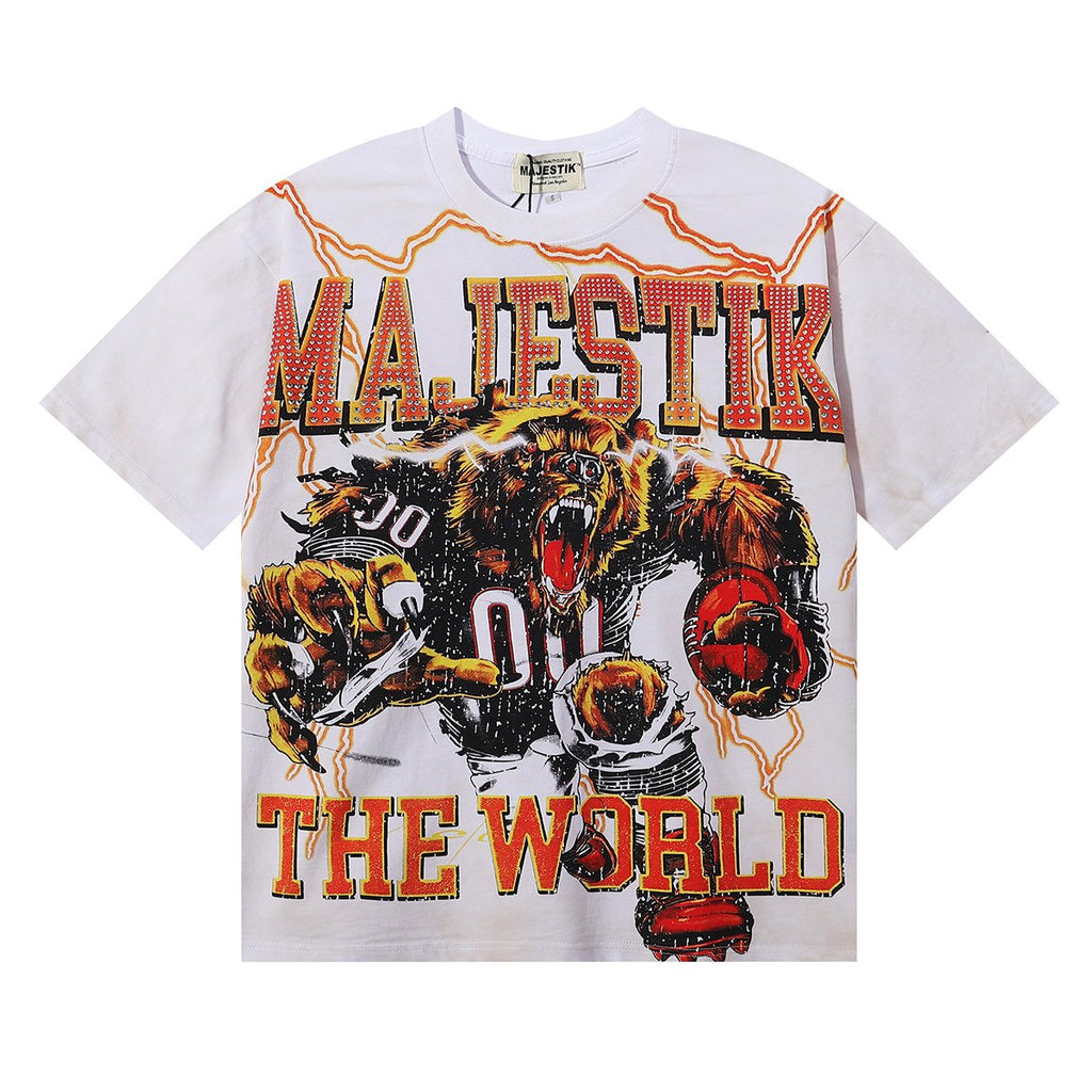 MAJESTIK Fearless 00 Football Bear Graphic T-Shirt