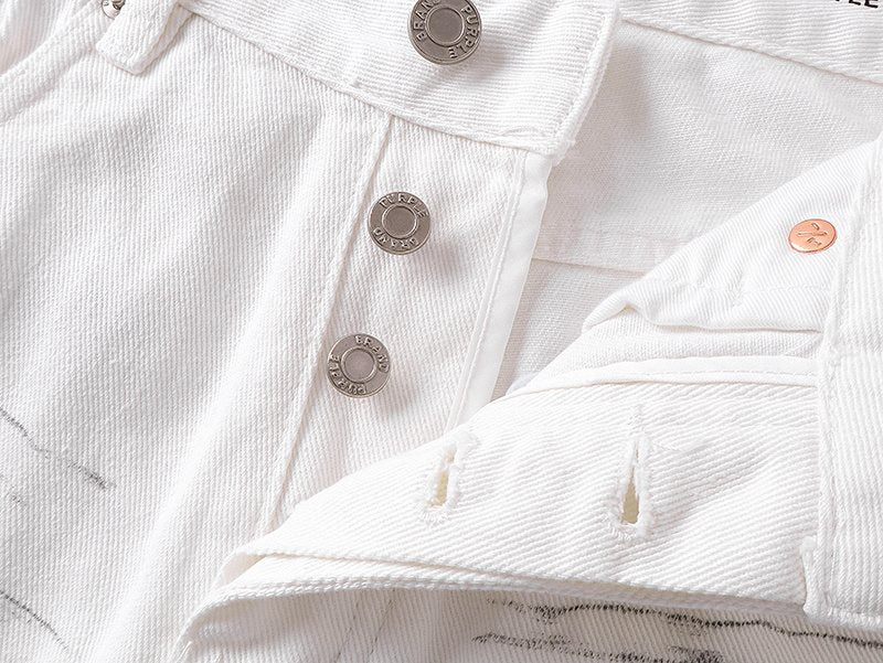 Purple Brand White Distressed Straight-Leg Button-Fly Jeans