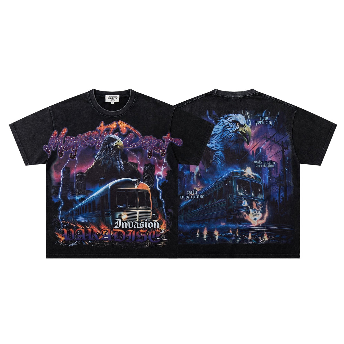 MAJESTIK Washed Black Rhinestone Graphic T-Shirt