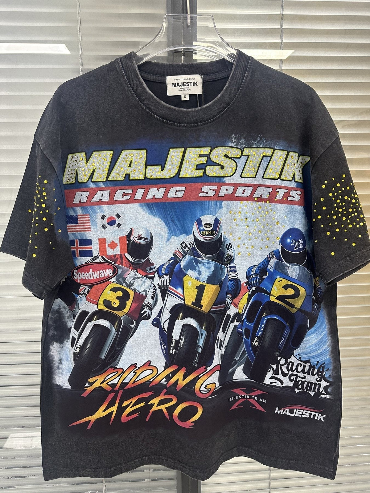 MAJESTIK Racing Graphic Washed Black T-Shirt