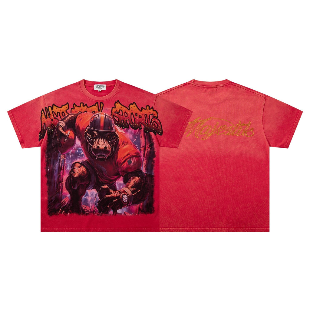 MAJESTIK Football Graphic Washed Short-Sleeve T-Shirt