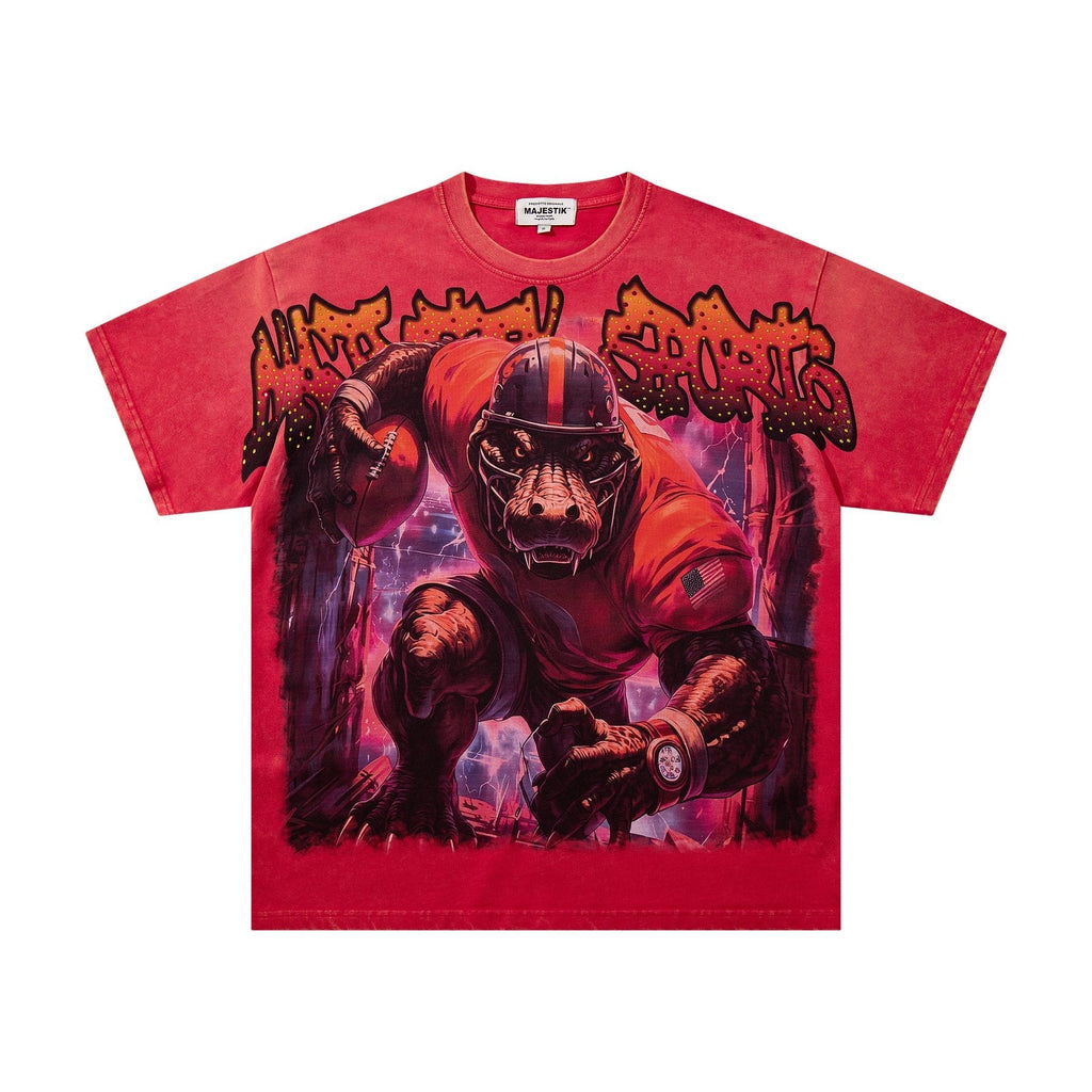 MAJESTIK Football Graphic Washed Short-Sleeve T-Shirt