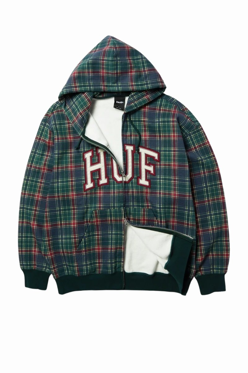HUF SWEAT PATCH ARCH PLAID ZIP HOODED Forest