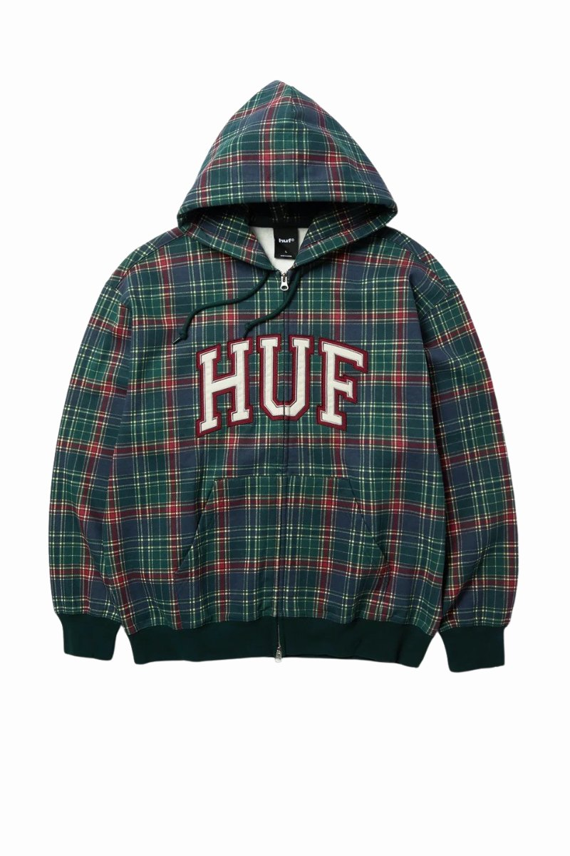HUF SWEAT PATCH ARCH PLAID ZIP HOODED Forest