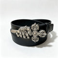 Chrome Hearts Bone Claw Cross Distressed Leather Belt Unisex
