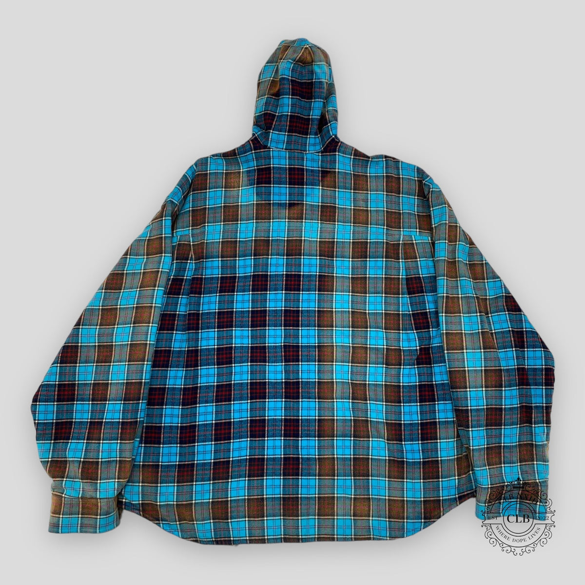 BALENCIAGA BLEACHED PLAID HOODED FLANNEL - BLUE Men Shirt