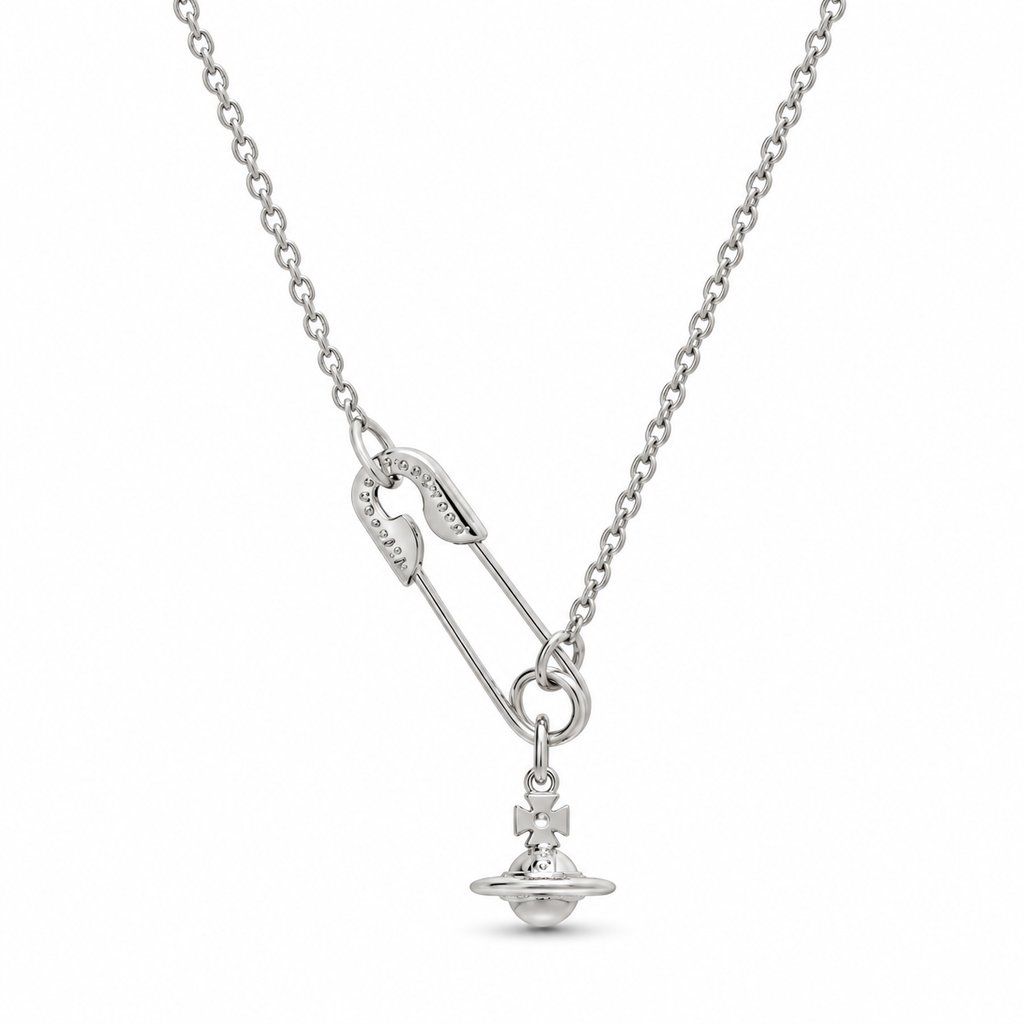 Vivienne Westwood Style 3D Orb Safety Pin Necklace