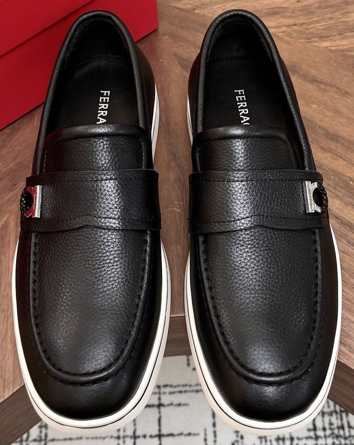 Salvatore Ferragamo Black Loafers with White Soles