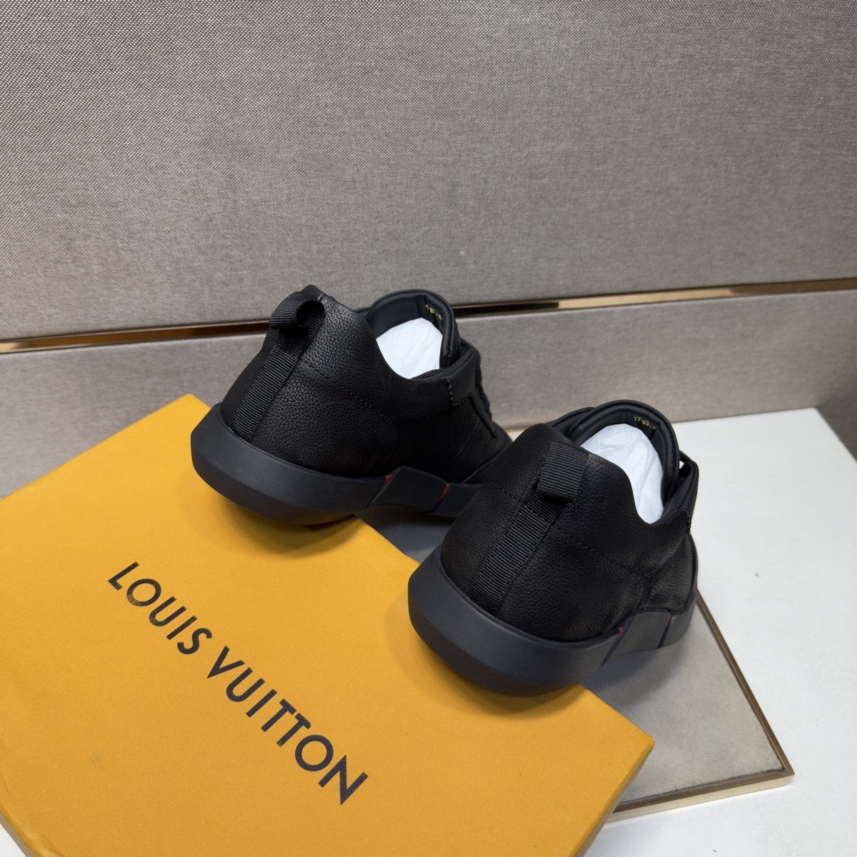 Louis Vuitton Black Low-Top Sneakers with Red Accents
