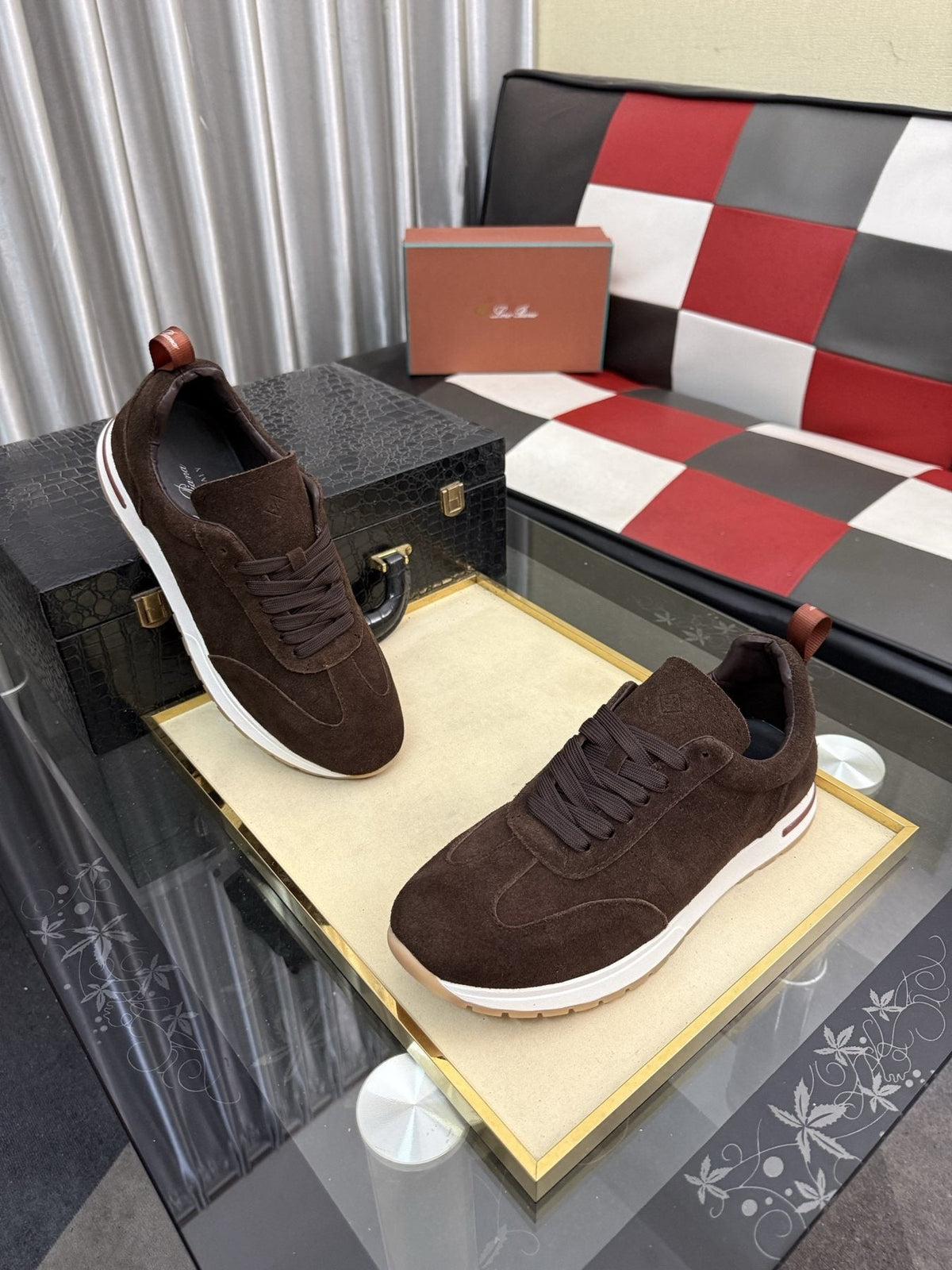 Dark Brown Lace-Up Sneakers with White Soles