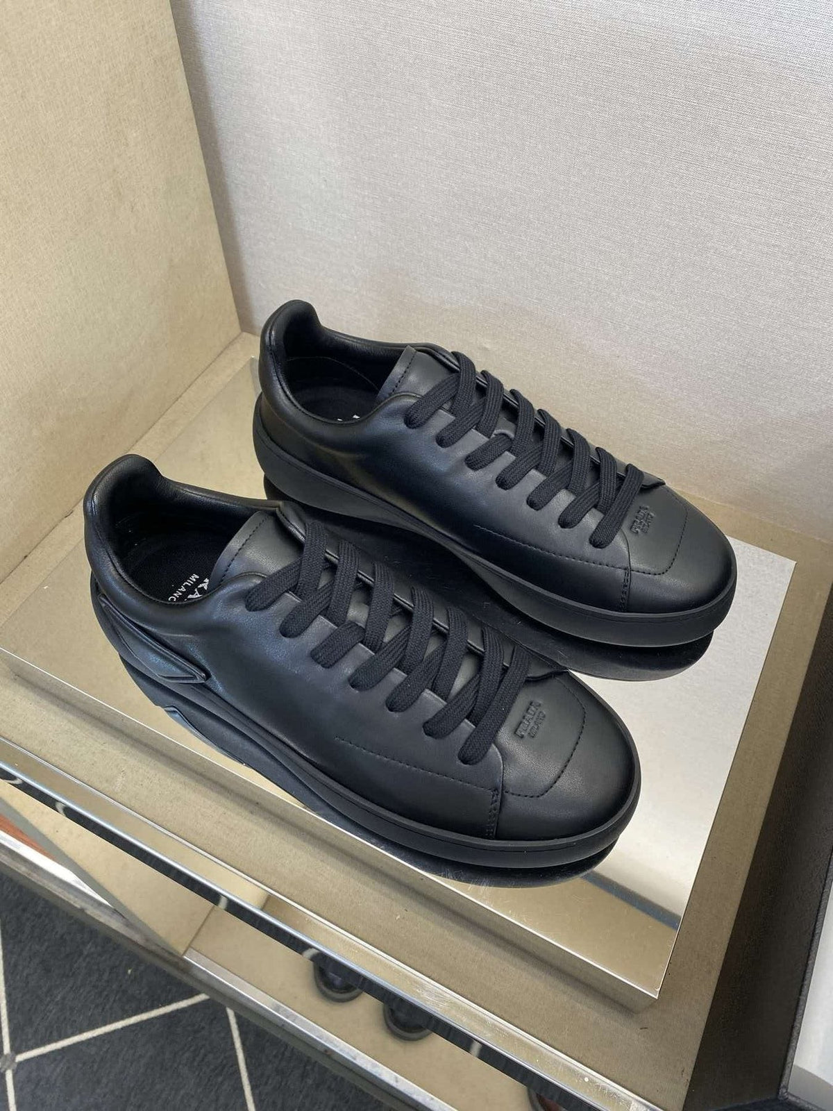 Prada Men's Black Lace-Up Low-Top Sneakers