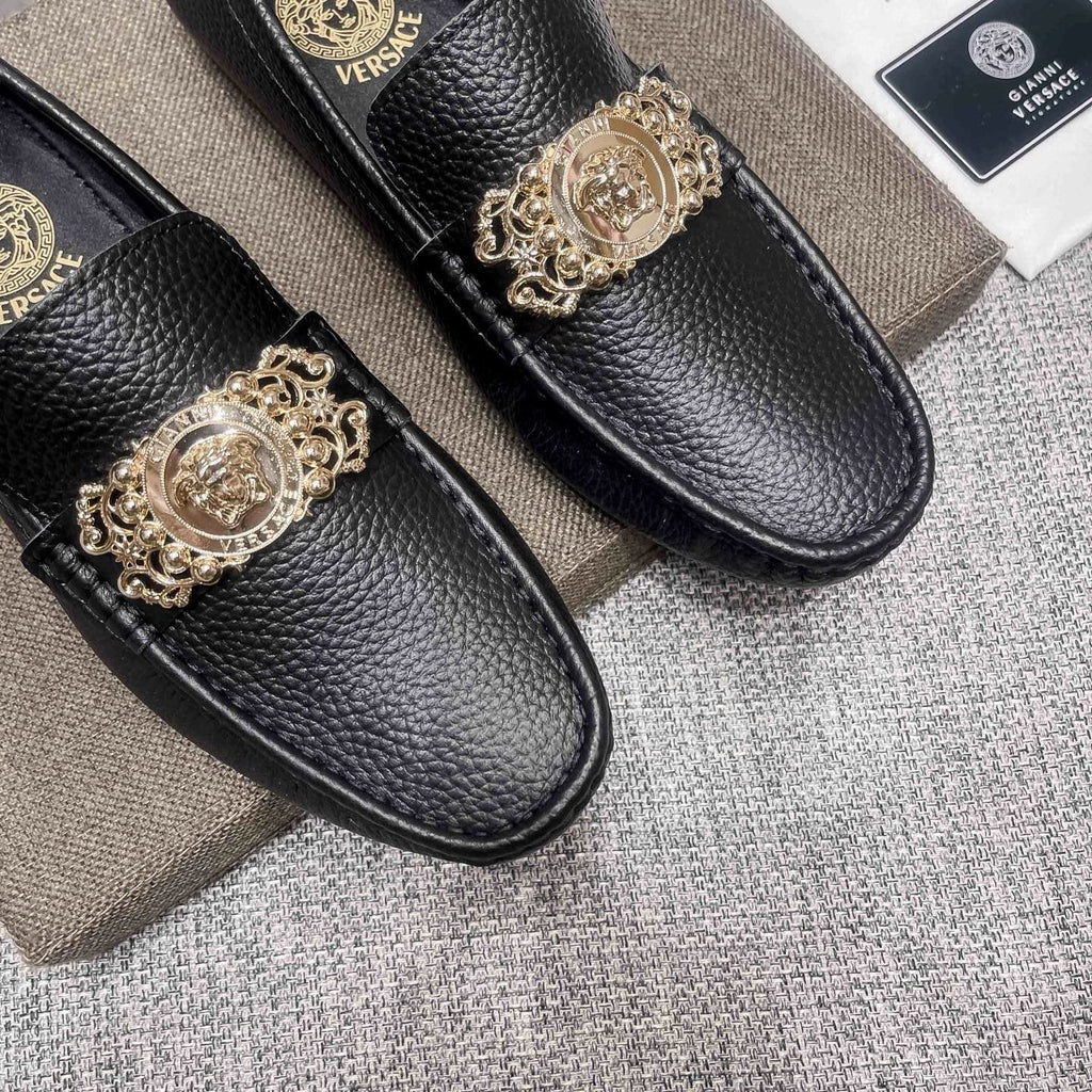 Versace Black Pebbled Leather Loafers