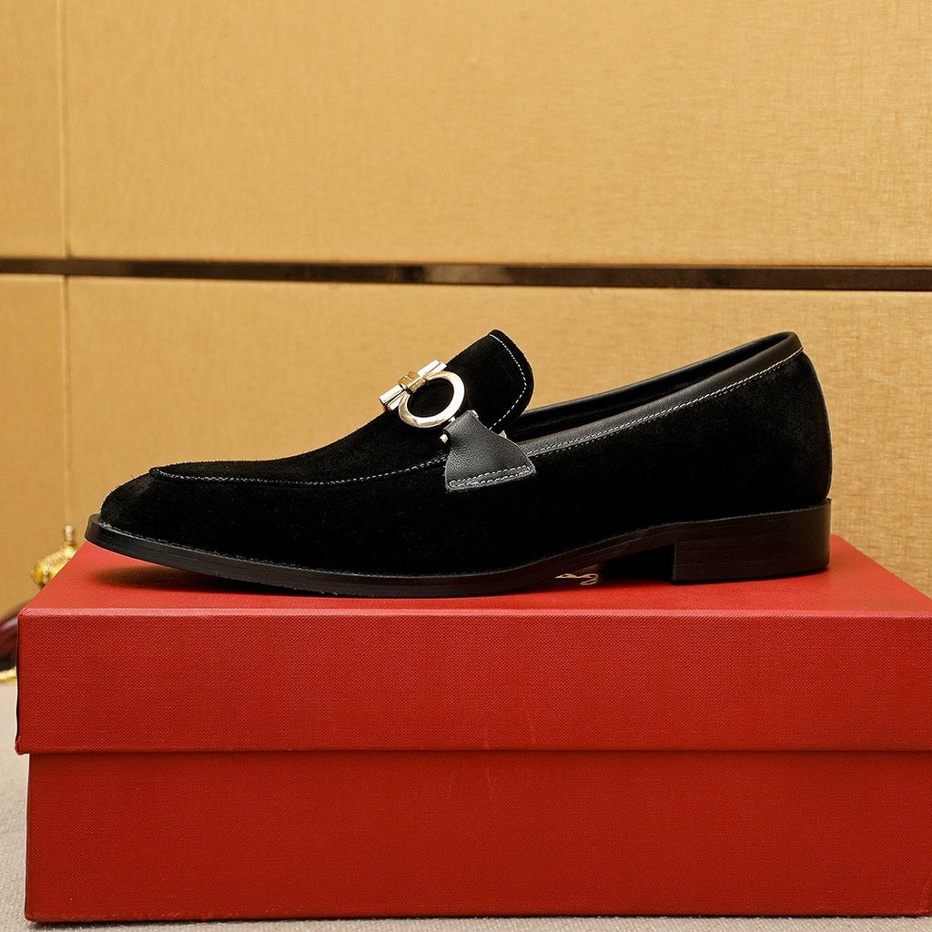 Ferragamo Black Suede Hardware Loafers