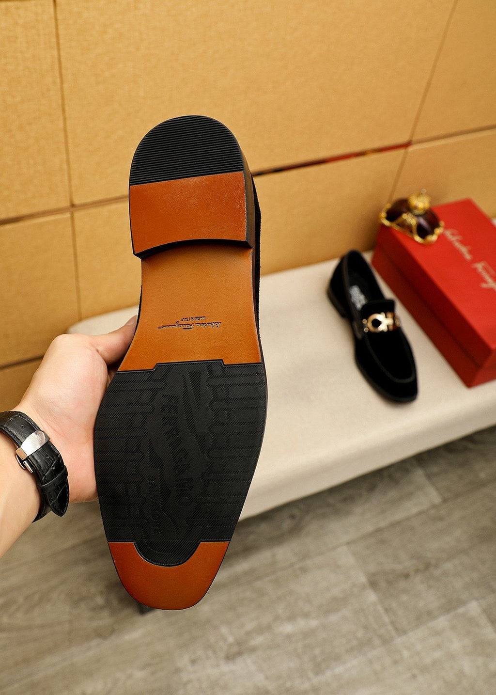 Ferragamo Black Suede Hardware Loafers