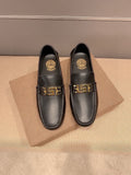 Versace Men's Black Gold-Tone Hardware Loafers - Low-Profile Rubber Sole