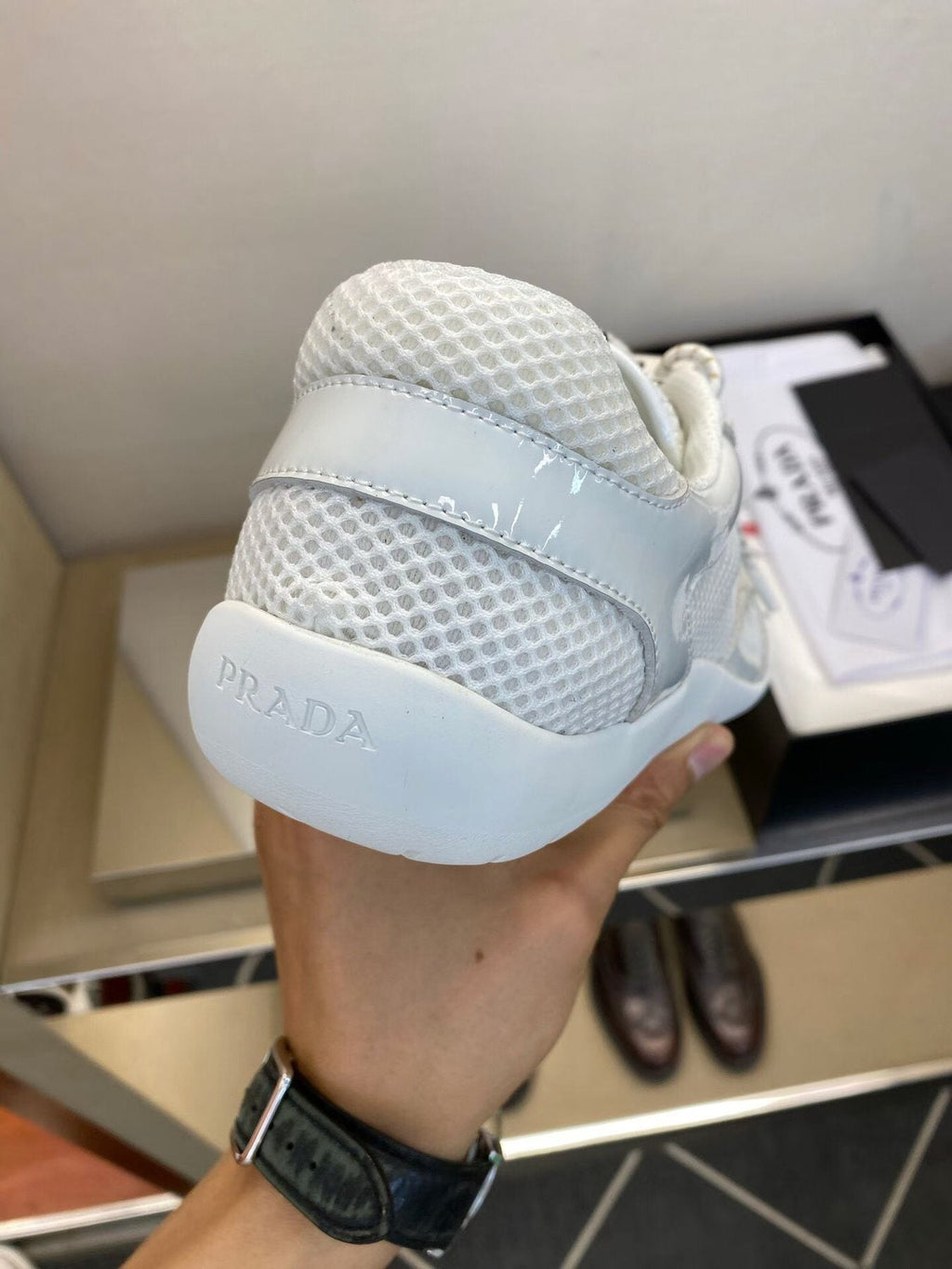 Prada Men's White Mesh Panel Sneakers